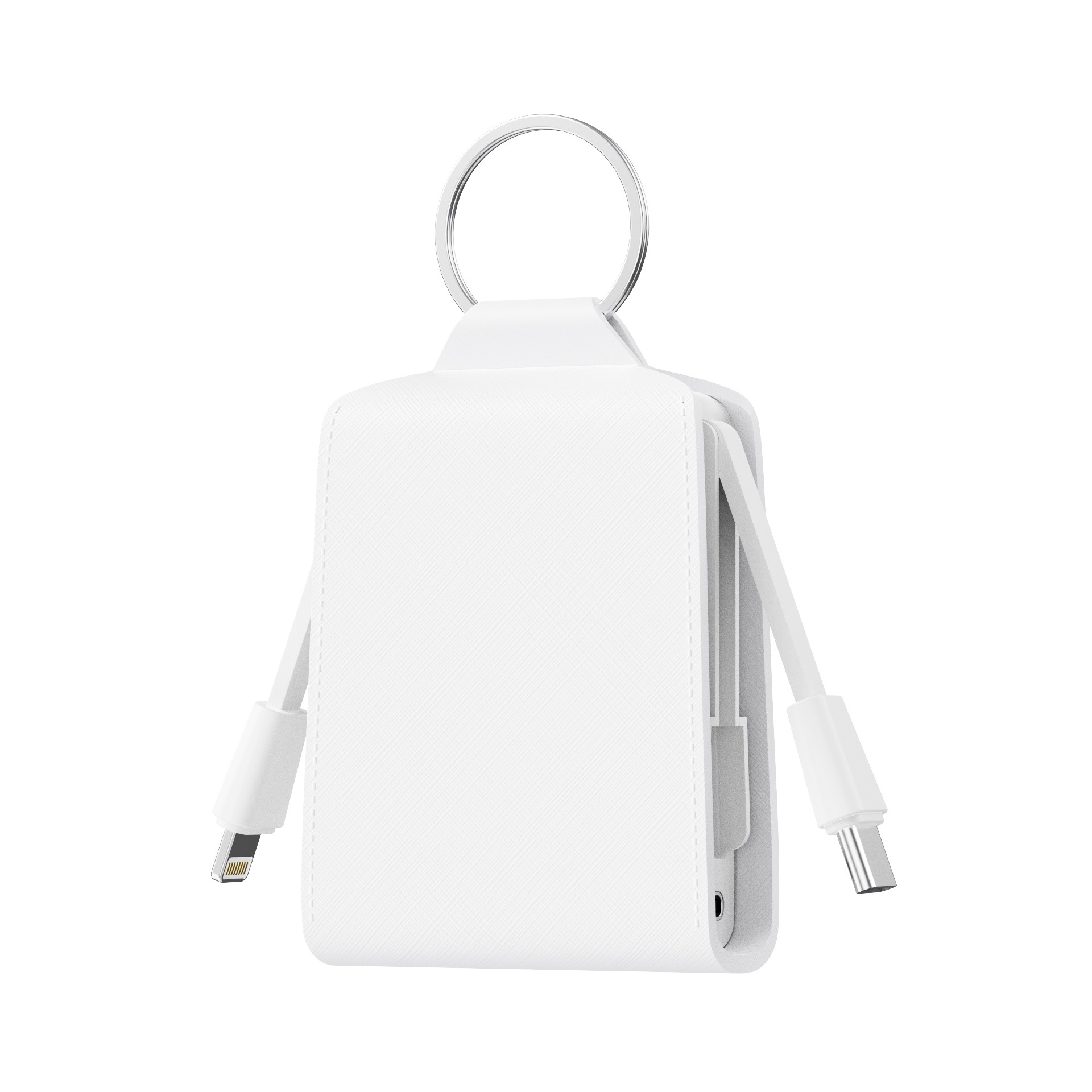 New Mini Keychain Power Bank Dual Cable 2000MAH Leather Patch Portable Mobile Power