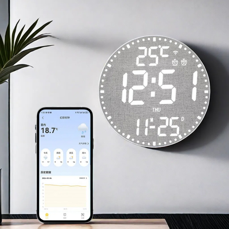 12-inch RGB colorful LED wall clock, simple living room clock, home use, remote control, timer, night light electronic clock