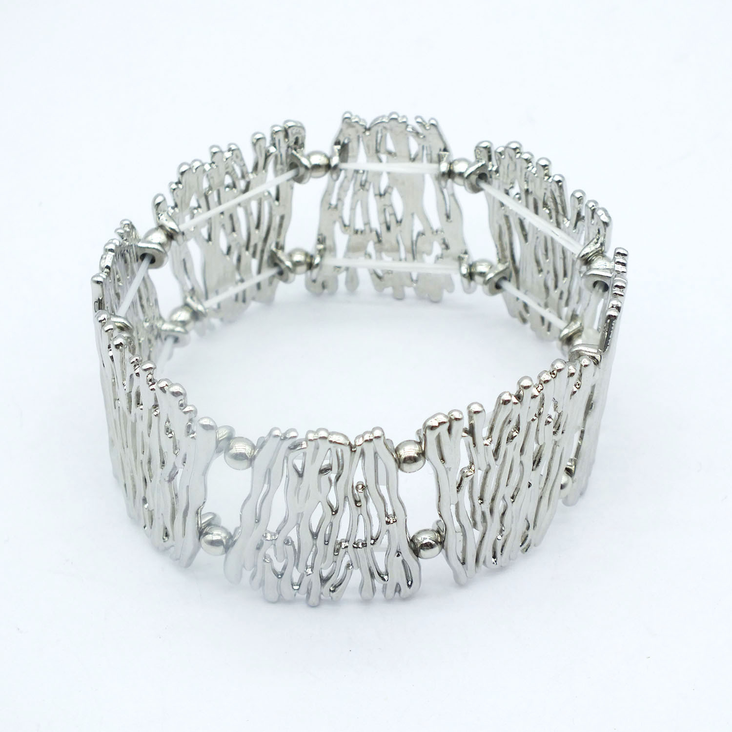 B655 Accessories Women's Hollow Silver Plated Elastic Bracelet
