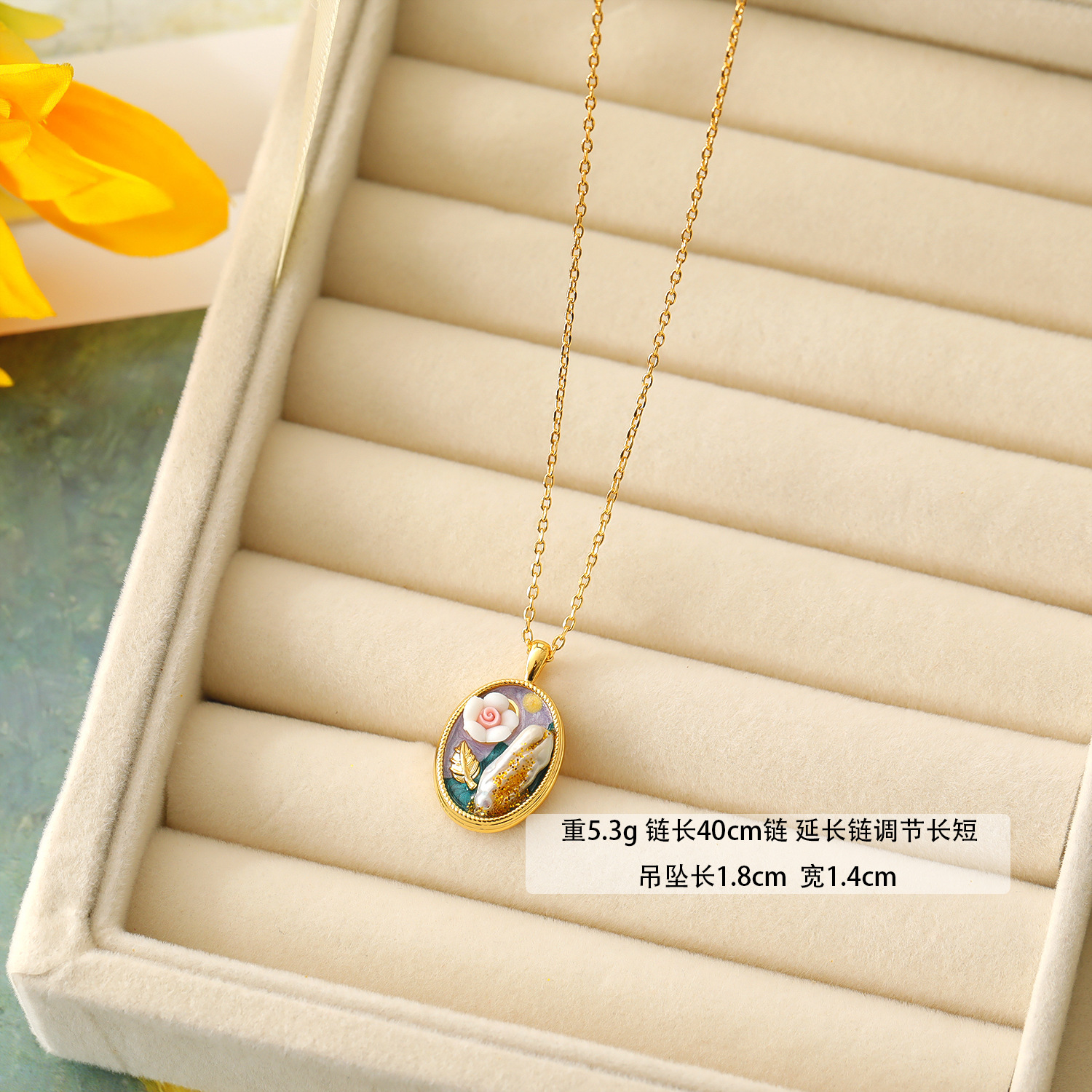 Monet Van Gogh Vintage Oil Painting Style Necklace Baroque Pearl Butterfly Petal Sweater Chain Pendant