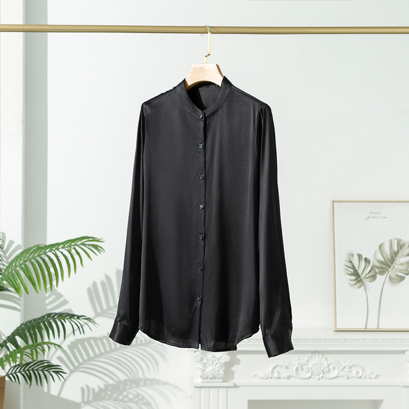2026 Spring Autumn New Silk Blouse for Women Satin Long Sleeve Shirt Niche Mulberry Silk Top Stand Collar Cardigan