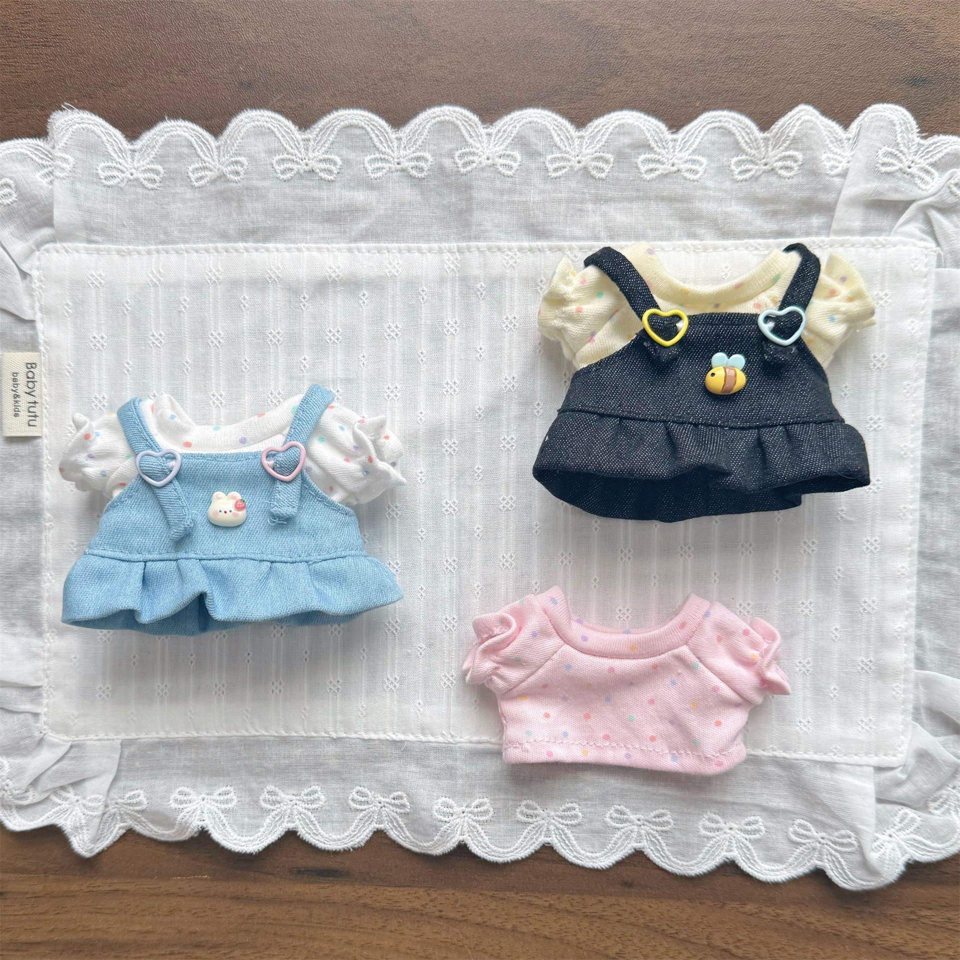 New Labubu doll clothes plush elastic polka dot T-shirt crying baby Nyota denim skirt doll replacement clothes