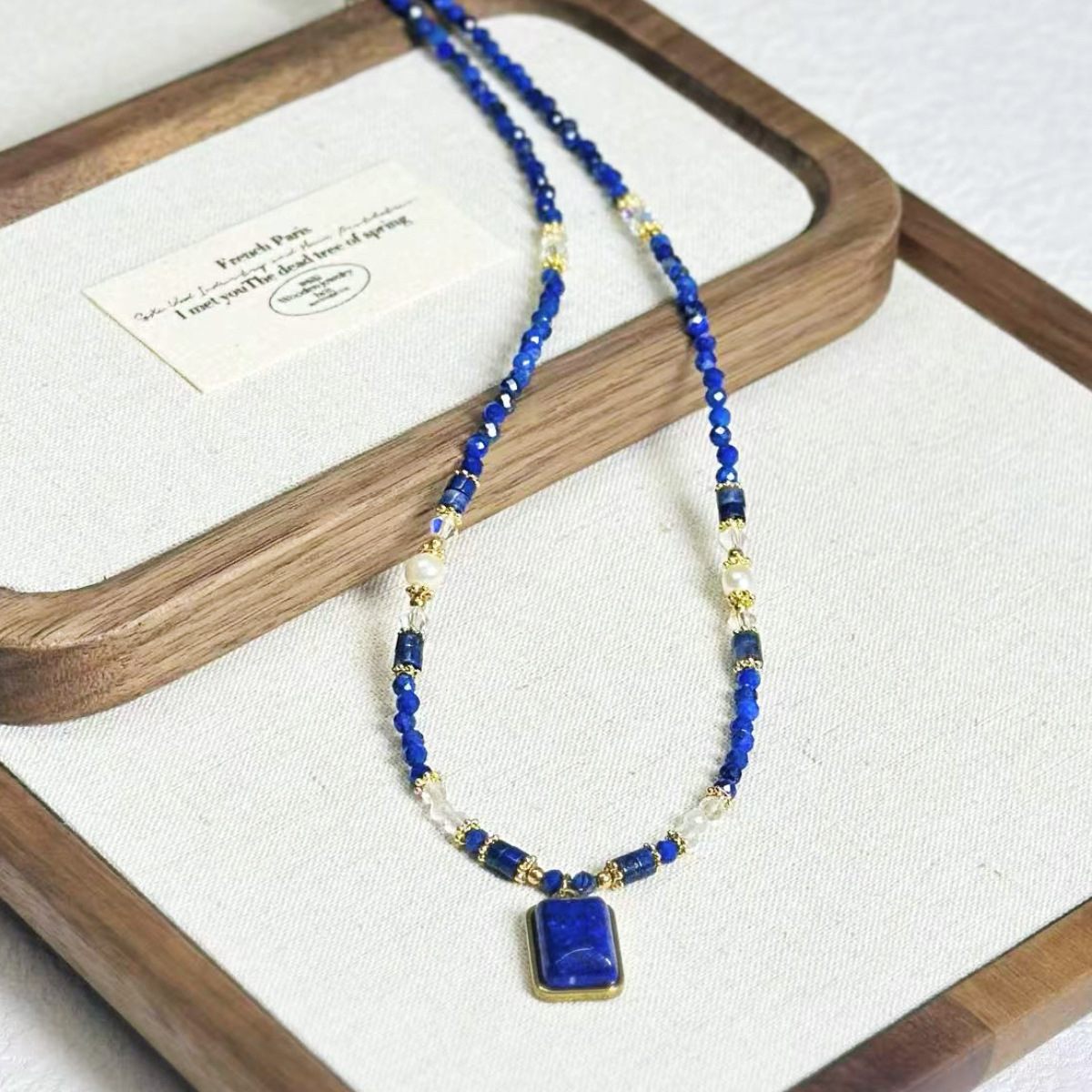 Original Design Extended Sweater Chain Black Spinel Agate Beaded Necklace Crystal Freshwater Pearl Lapis Lazuli Necklace