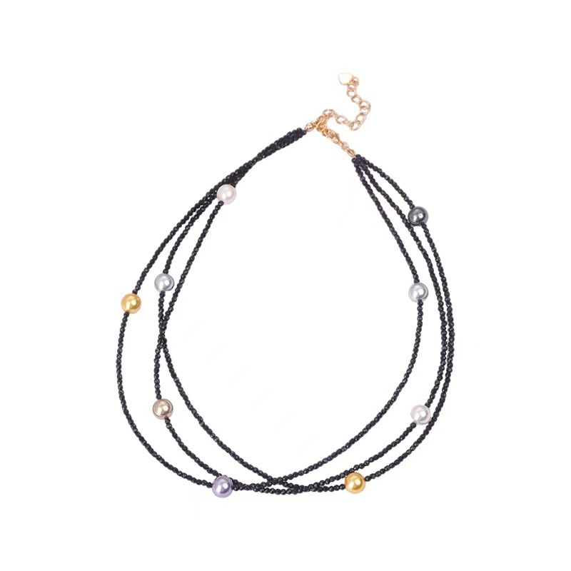 Black crystal necklace for women, design string pearl layered collarbone chain neck chain