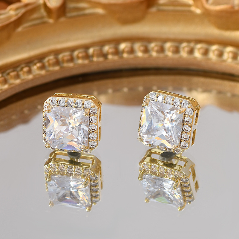 S925 silver needle ear studs women geometric sugar cube ear accessories commuter style ear drops