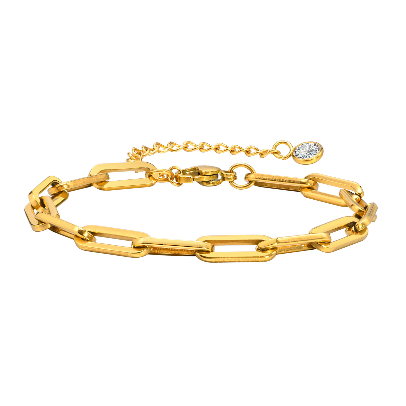 Style Simple Geometric Necklace Bracelet Rectangular Chain Stainless Steel Women's 18K Gold Plated Accessories