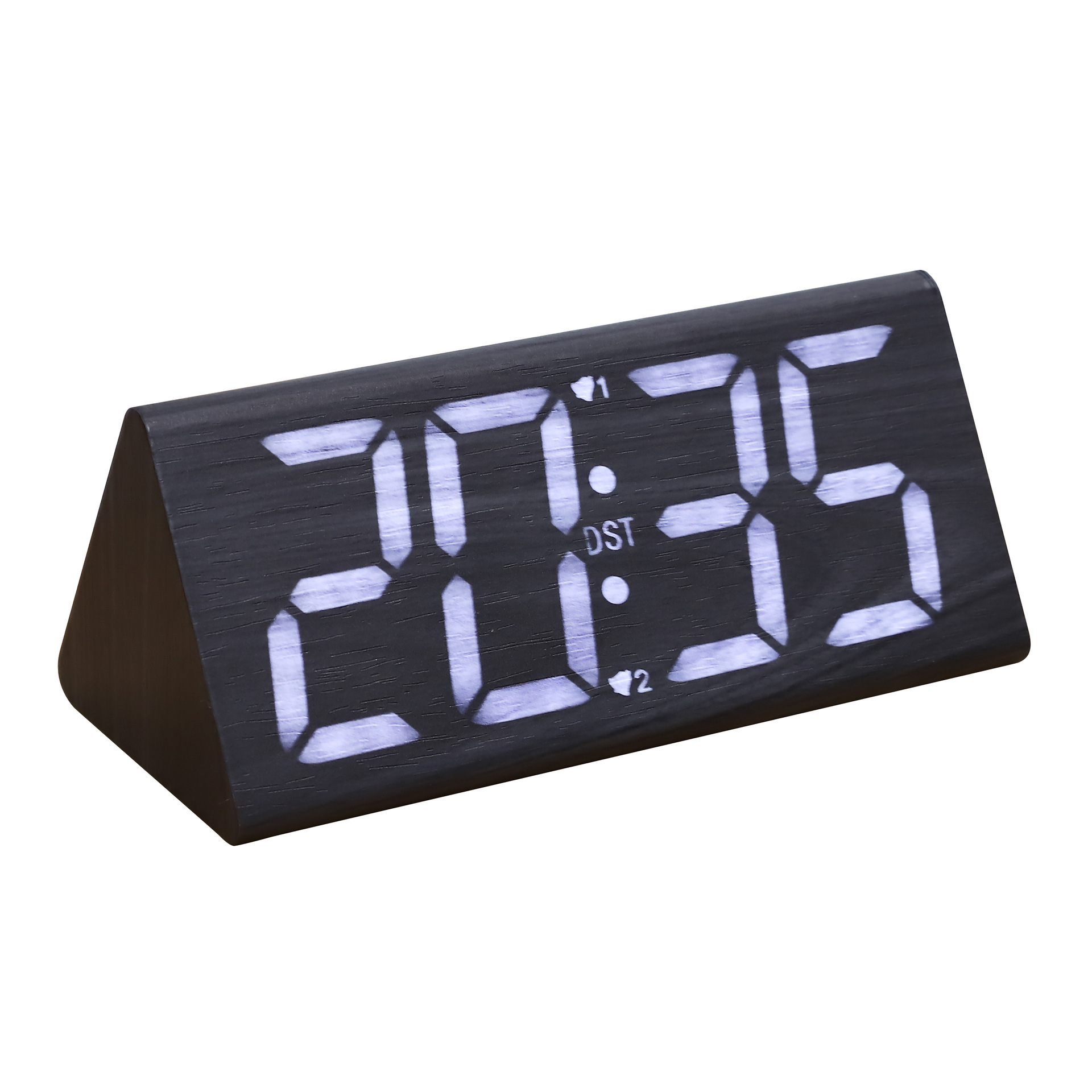 Large Triangle Wooden Clock Wood Grain Clock LED Silent Electronic Clock Simple Snooze Workday Alarm Clock