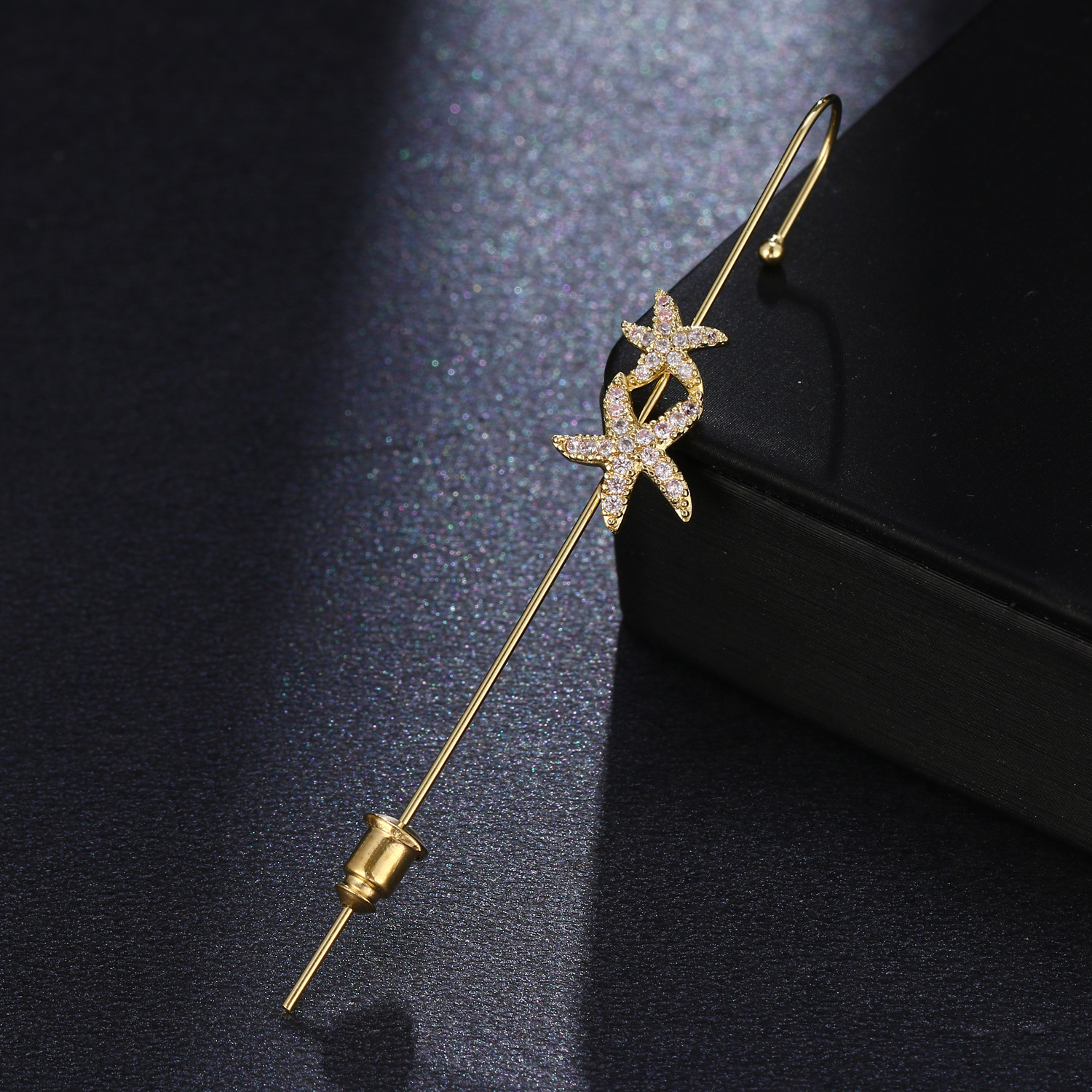 Fairy copper zircon gold earrings women ear cuff oblique line ear hook
