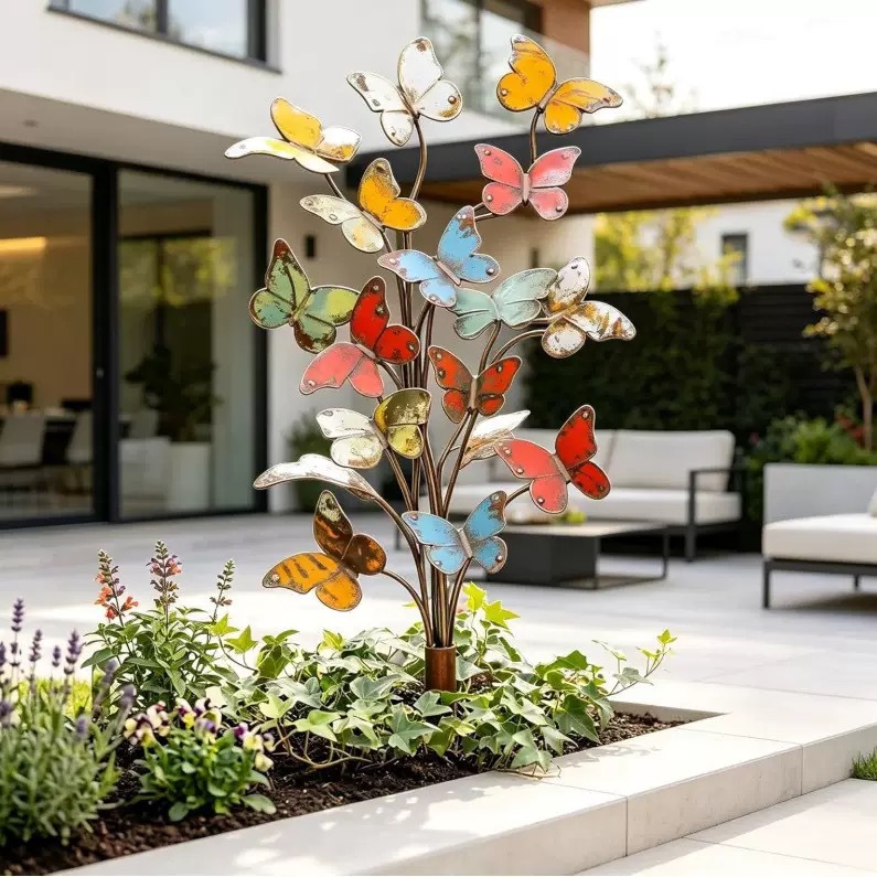 Iron Butterfly Ground Insert Garden Courtyard Decoration Outdoor Potted Plant Lawn Colorful Metal Insert Sign