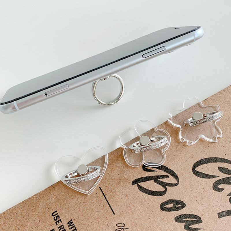 Silver Rhinestone Ring Stand Metal Ring Electroplated White Steel Half Circle Diamond Transparent Phone Stand Diamond Ring Stand