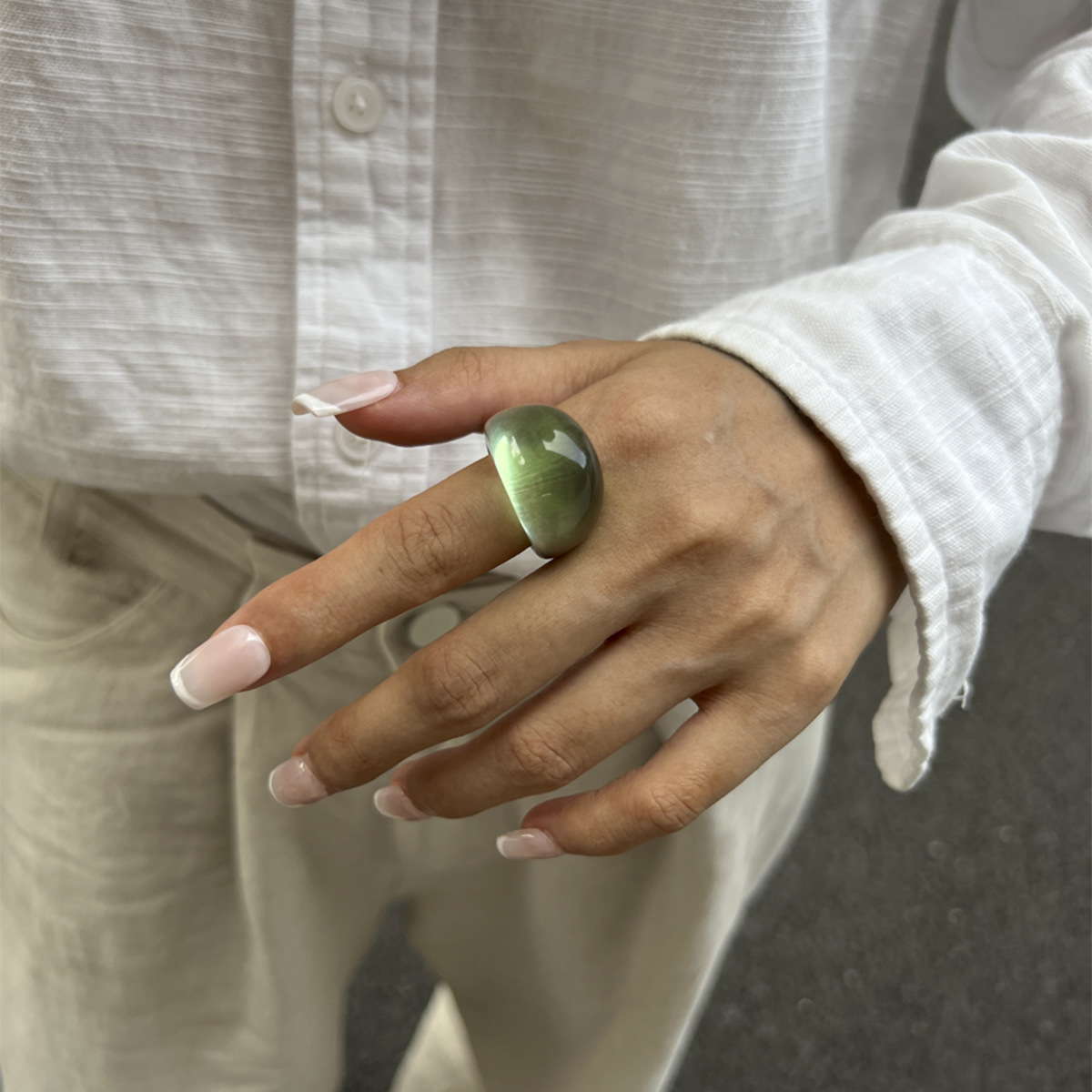 Jewelry transparent colored resin ring niche stacking curved wide face ring