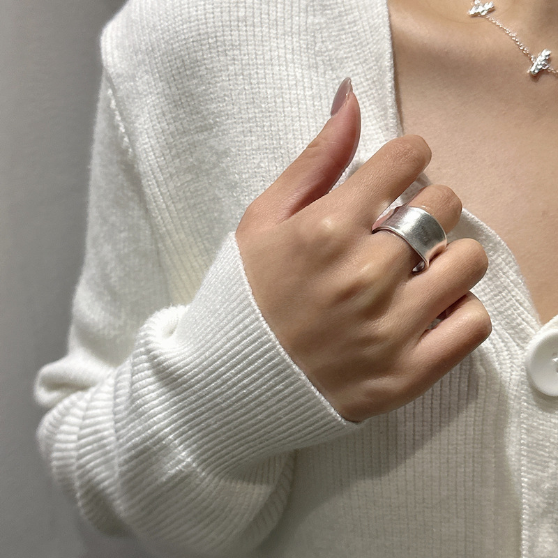 S925 sterling silver niche matte Matsunae Kei ring outfit ring