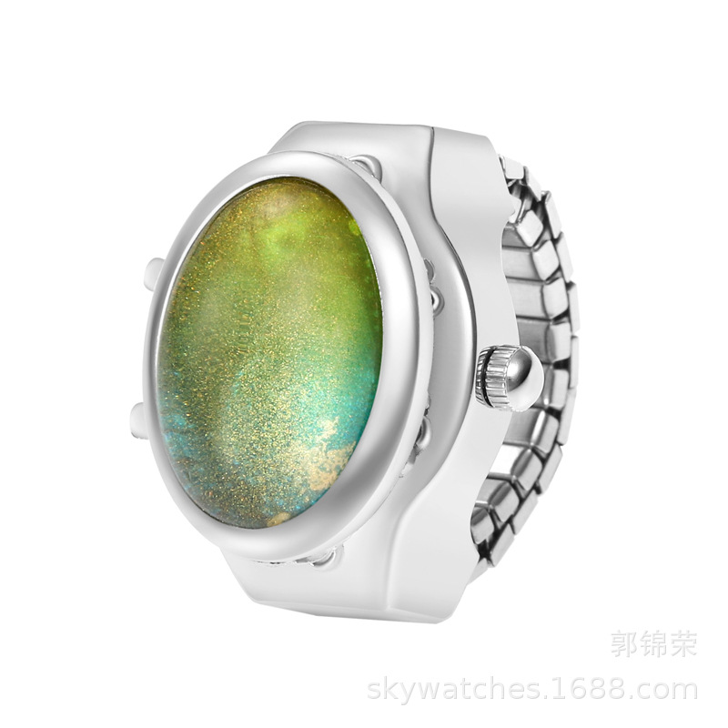 New Ring Watch Round Resin Glitter Flip Finger Watch Student Watch Can See Time