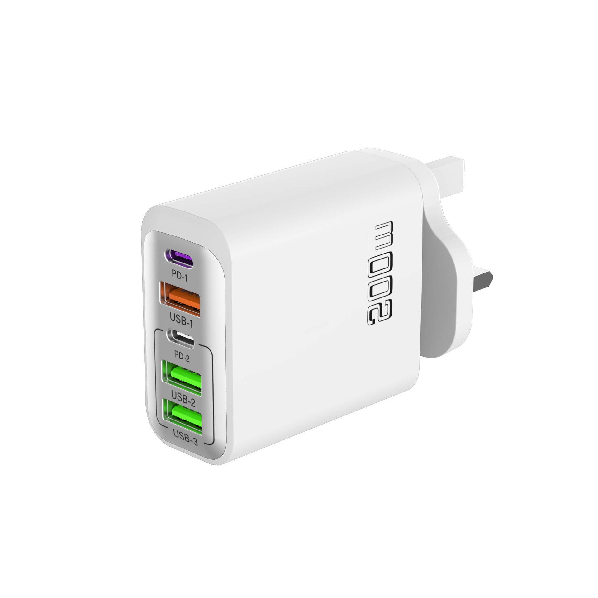 200W Charger UK Plug Multi-Port Phone Charging Head 3USB+2C Plug Type-C Adapter