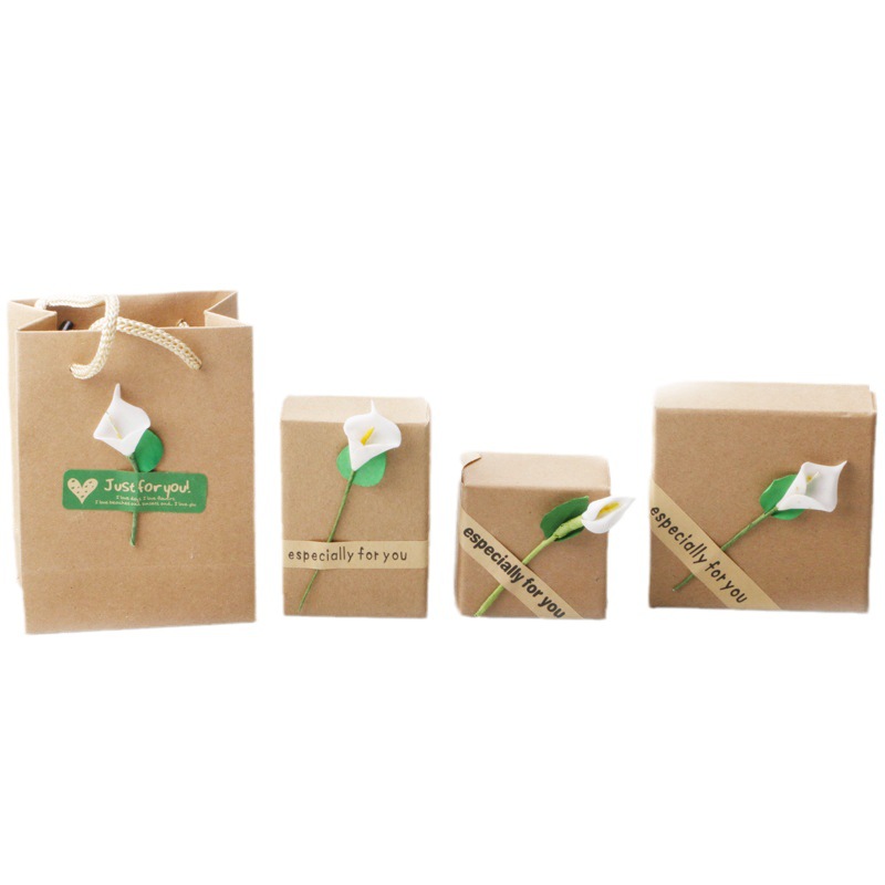 Jewelry Box Set Vintage Kraft Paper Gift Box Necklace Ring Bracelet Jewelry Box Flower Box
