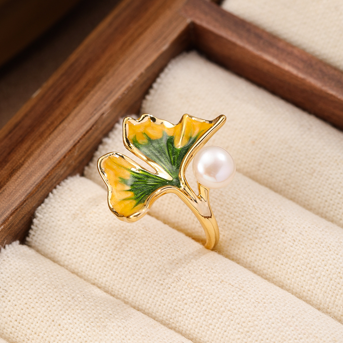 NALA Painted Drip Glaze Freshwater Pearl Ring Hand Jewelry Ring Women Open Delicate