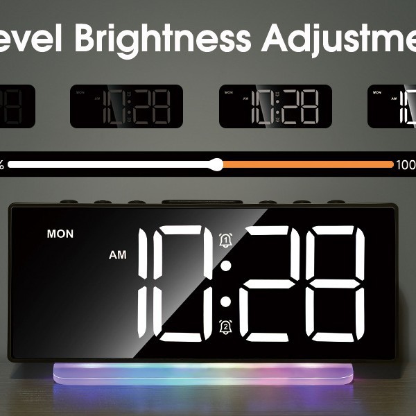 Arc projection alarm clock LED colorful table clock large screen digital display electronic clock table clock decoration