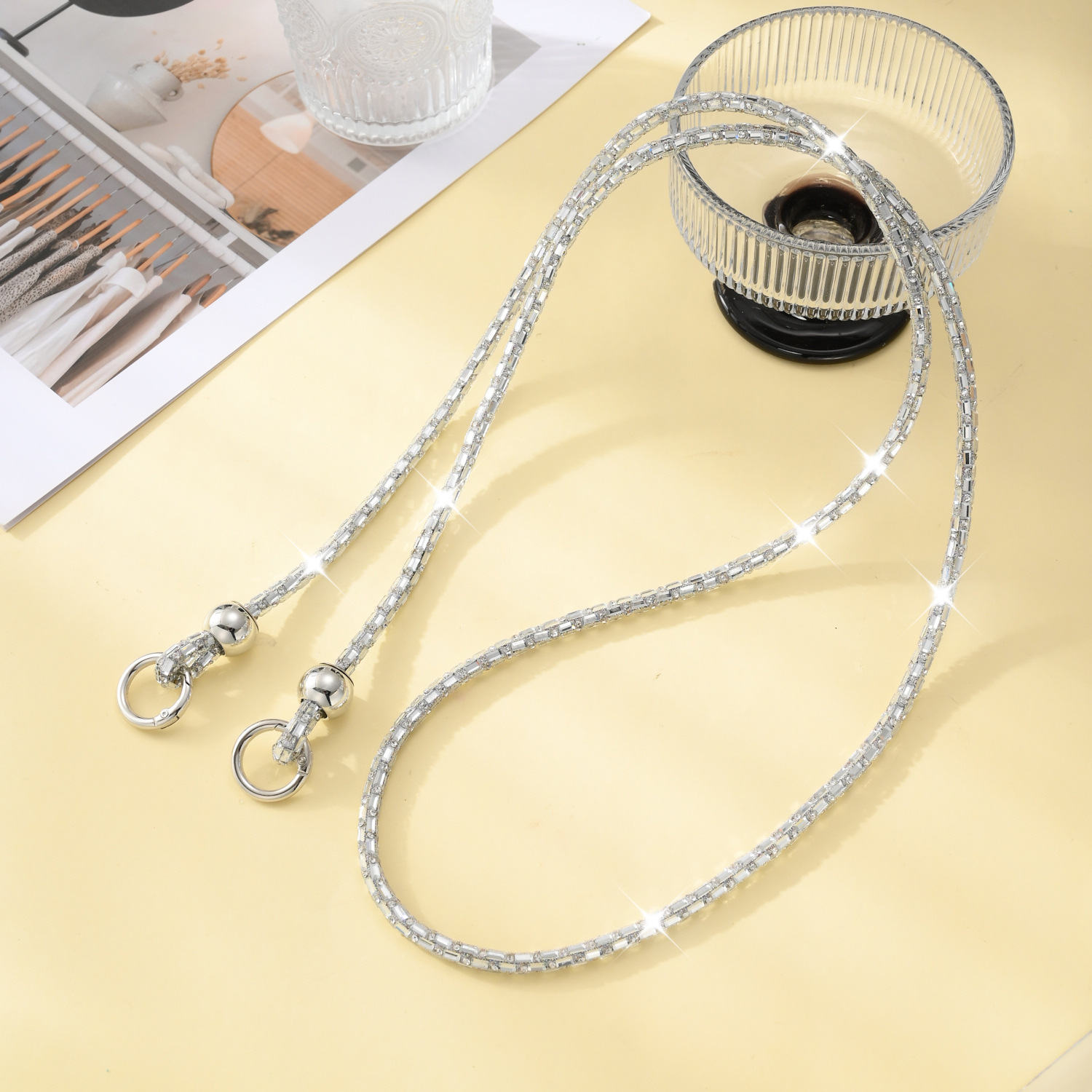 Beaded Rhinestone Crossbody Chain Luxury Diamond Long Phone Lanyard Bag Single Shoulder Chain