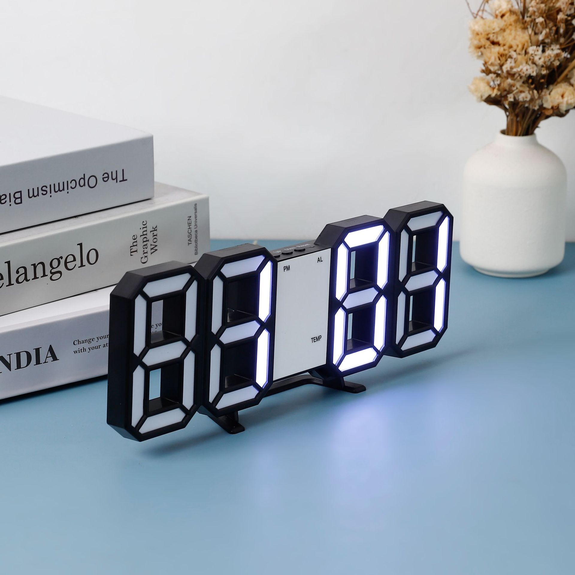 Digital alarm clock with adjustable night light brightness, simple desktop clock, wall-mounted LED electronic alarm clock