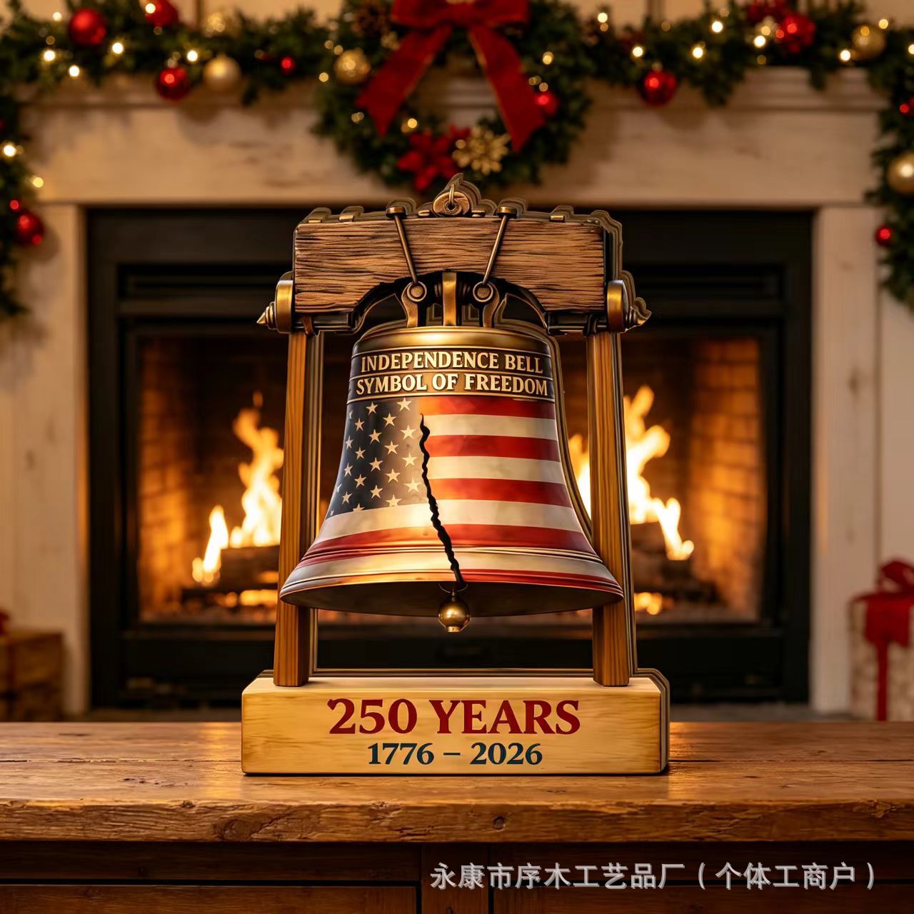 American 250th Anniversary Liberty Bell Desktop Ornament Patriotic Independence Day Decoration Wooden Craft