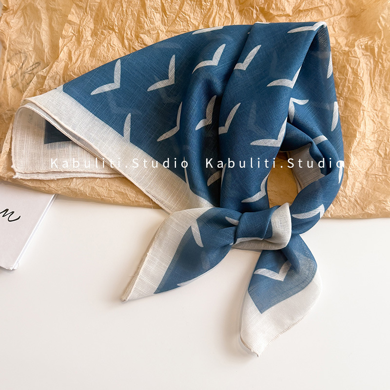 Spring/summer/autumn cotton linen square scarf cartoon dog head scarf multifunctional outdoor neck protection sun protection scarf