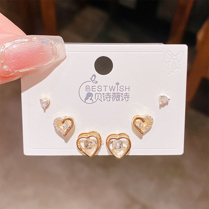2026 batch #2 copper gold-plated zircon three pairs of small earrings set, silver needle earring accessories
