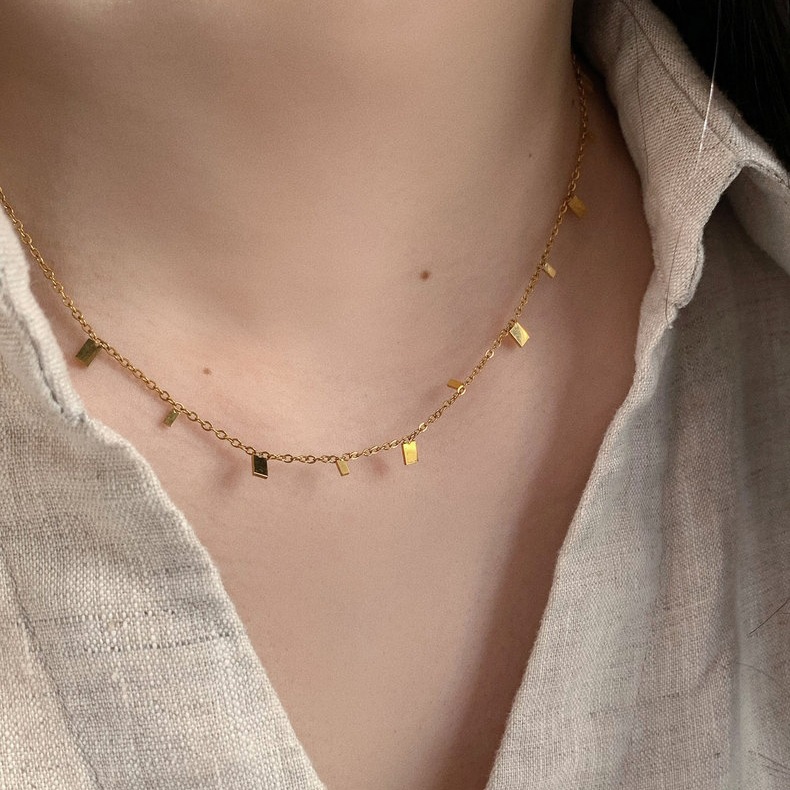 Star moon natural stone titanium steel bead necklace niche accessories women's layered wear collarbone chain accessories