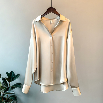 Long Sleeve Satin Shirt Women Niche 2024 Spring/Summer Sun Protection Hong Kong Style Blouse Top