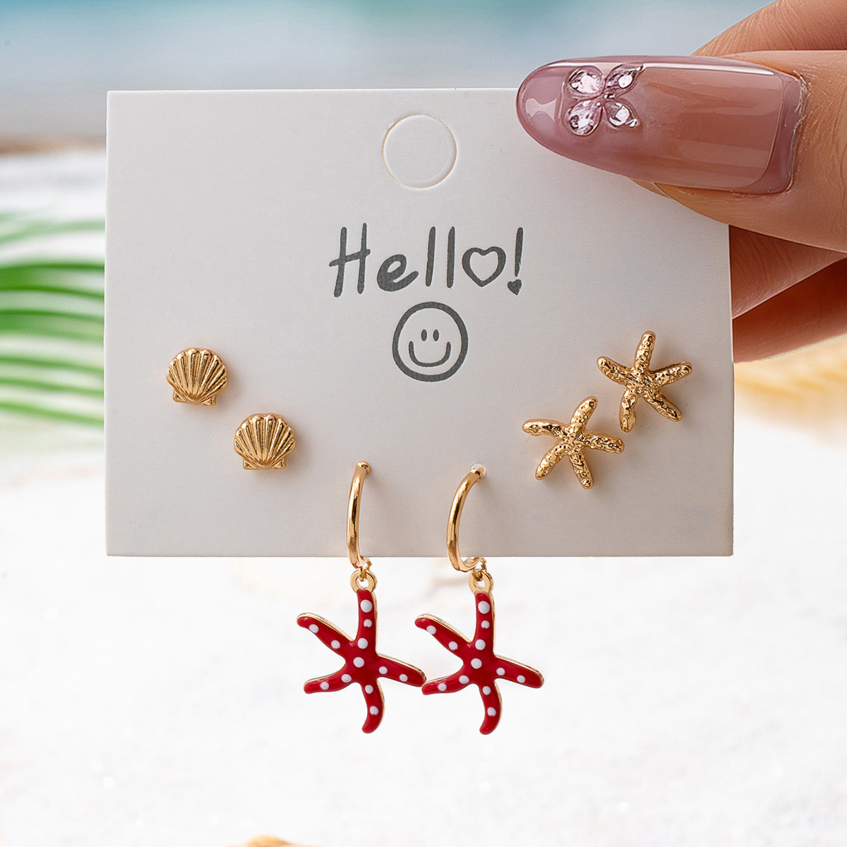 Qingdao Daiwei Starfish Small Fish Shell Fruit Set Earrings, Suitable for Women's Vacation Wear