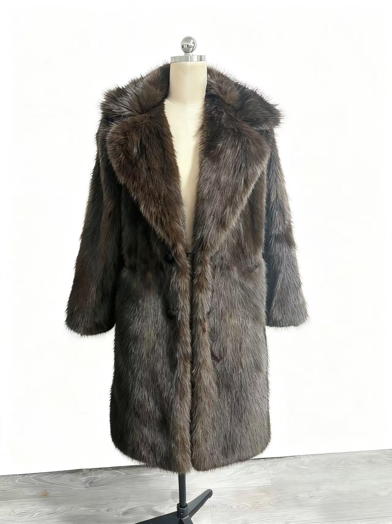 New autumn/winter imitation fox thickened long suit collar faux fur coat medium-long plush fur coat