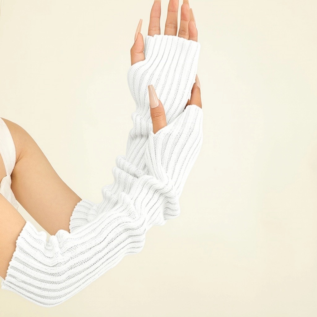Gloves Women's Winter Long Autumn Winter Knit Fingerless Half Finger Gloves Knit Warm Sleeves
