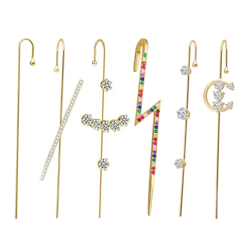 Copper zircon ear hook simple line earring women piercing surround ear cuff oblique line earring