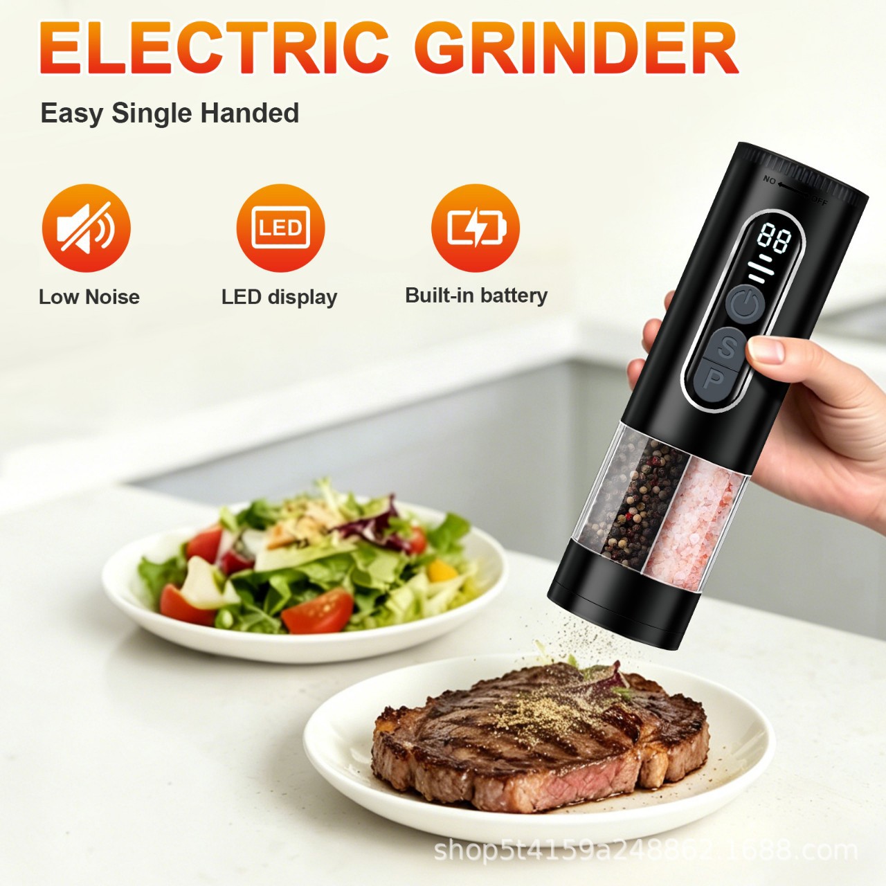 Electric pepper grinder 2-in-1 dual material bin dual grinding head salt pepper grind simultaneously powder grinder