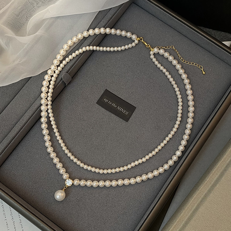 Swarovski-style small rice pearl imitation pearl necklace for women, autumn/winter neck chain, long layered sweater chain