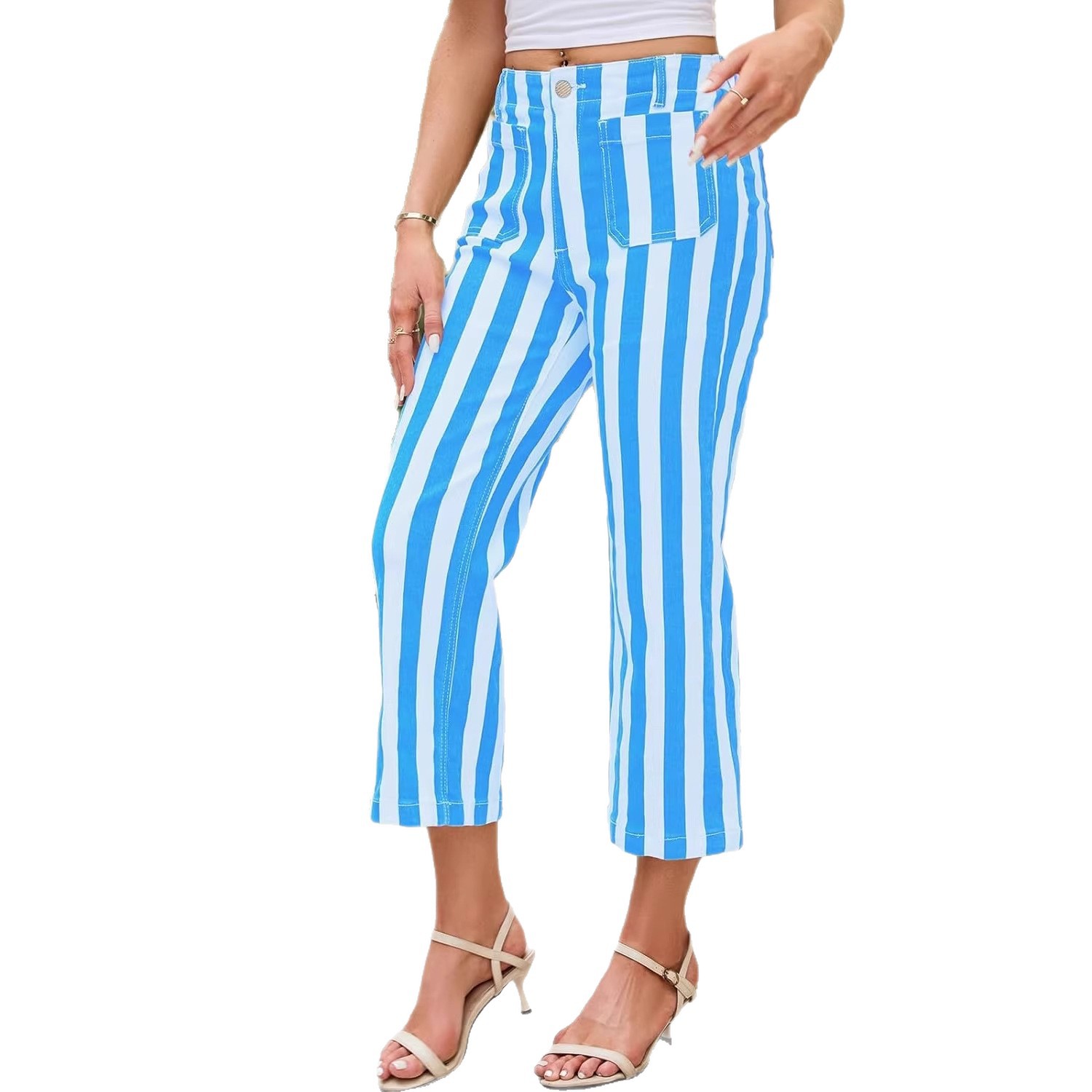2026 Independent Station New Summer Striped Print Casual Women's Jeans
