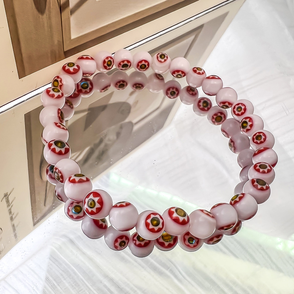 Dopamine-Style Handcrafted Glass Bead Stretch Bracelet with Daisy Pattern for Women—Layered Bracelet Set