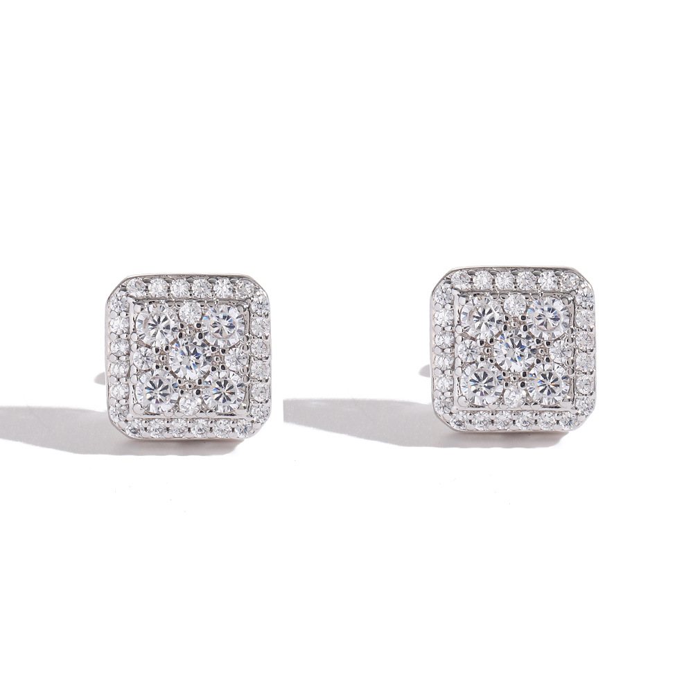 Ear jewelry square earring micro-set zircon simple design men's women's nightclub hip-hop earring