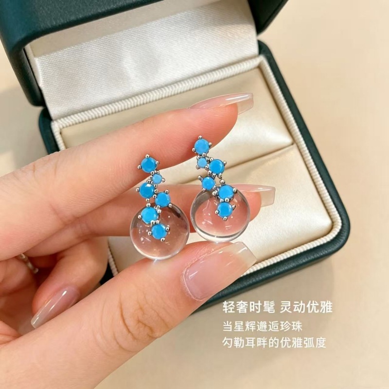 Stardust Ice Crystal Ball Turquoise Earrings Niche Zircon Ear Drops Delicate Ear
