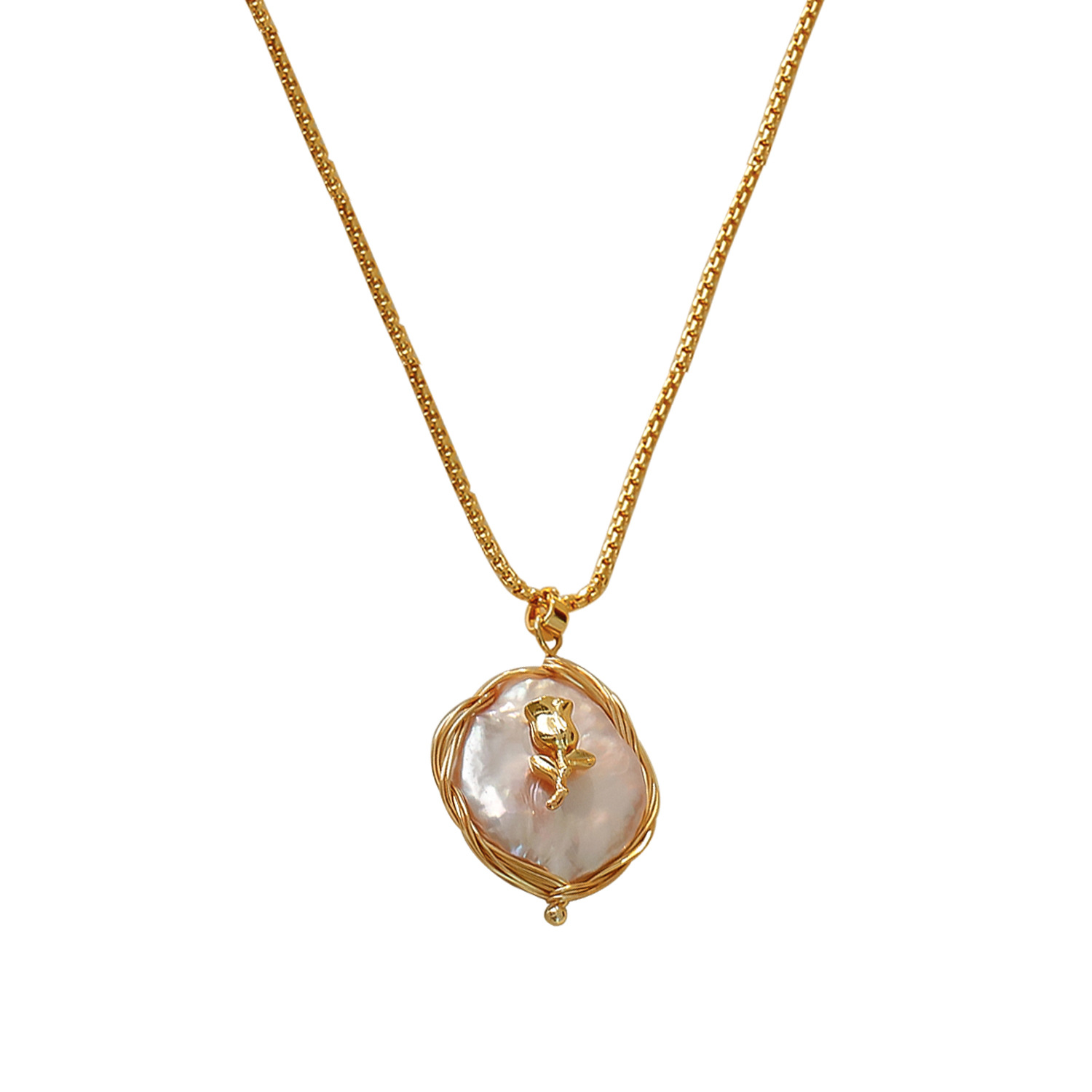 Vintage Large Baroque Natural Pink Purple Tulip Freshwater Pearl Necklace Sweater Chain Accessories Necklace