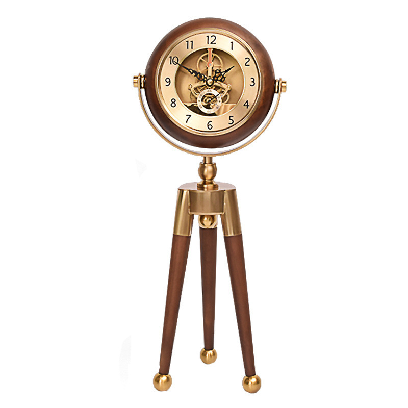 American Style Living Room Silent Gear Desk Clock Home Desktop Ornament European Style Home Decorative Table Tripod Clock