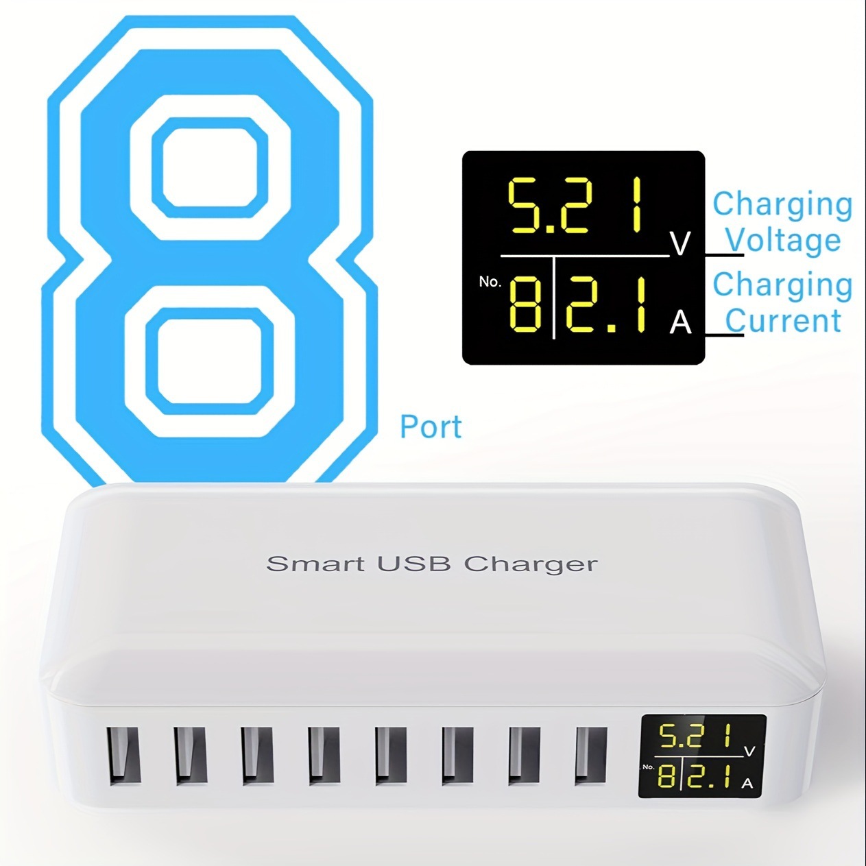 Multi-USB Port Desktop Fast Charger for Various Phones, Earphones, Power Banks, etc.