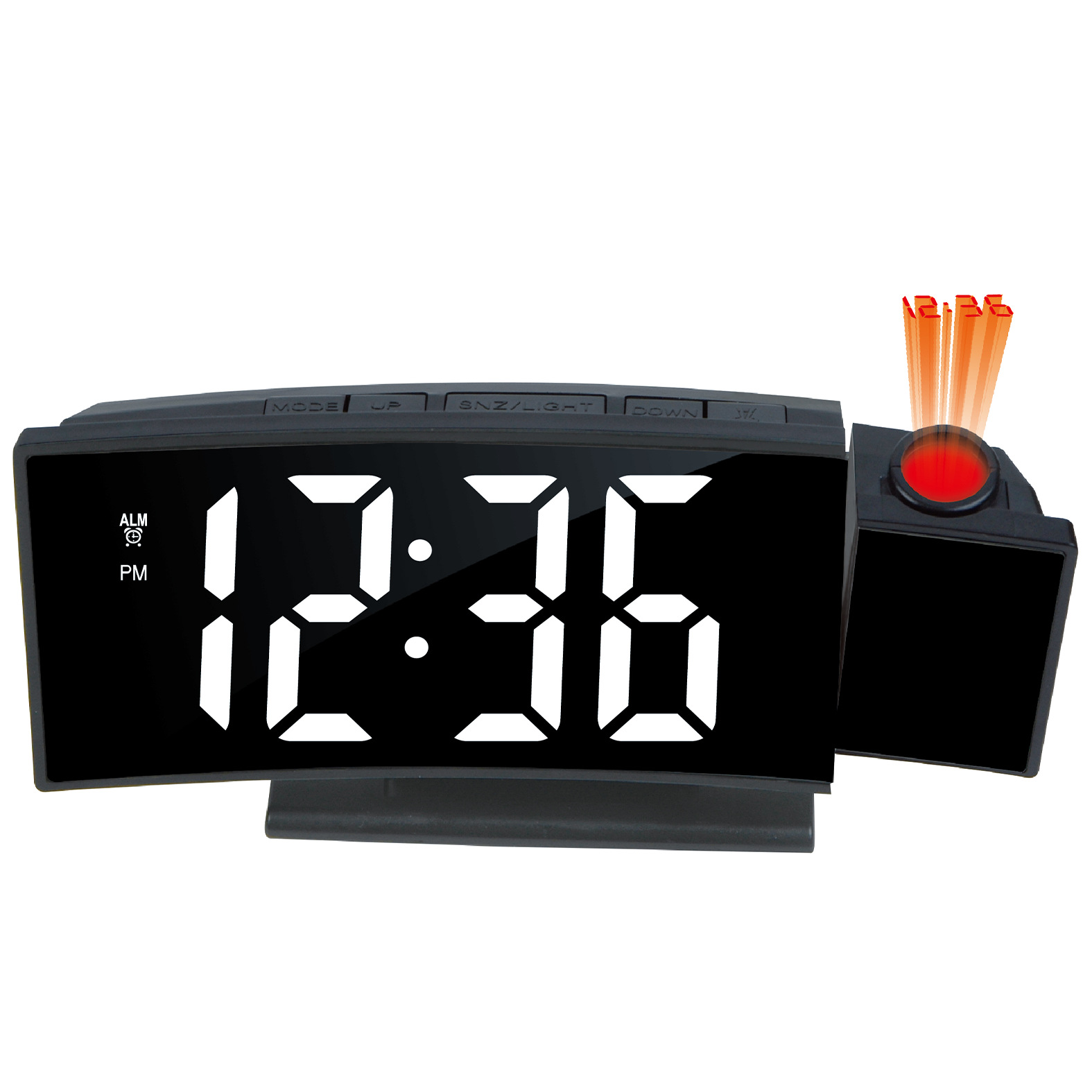 180° rotating projection clock time date temperature display adjustable brightness silent alarm quartz clock