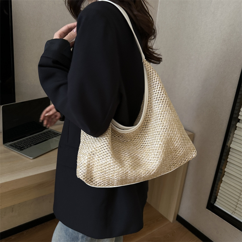 Straw woven large capacity casual bag 2026 summer woven single shoulder underarm bag tote bag
