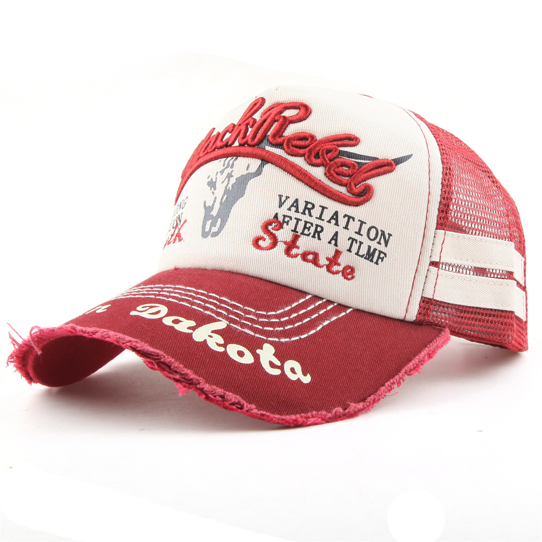 New washed mesh cap for women, summer washed bull head baseball cap, men's casual embroidered cap