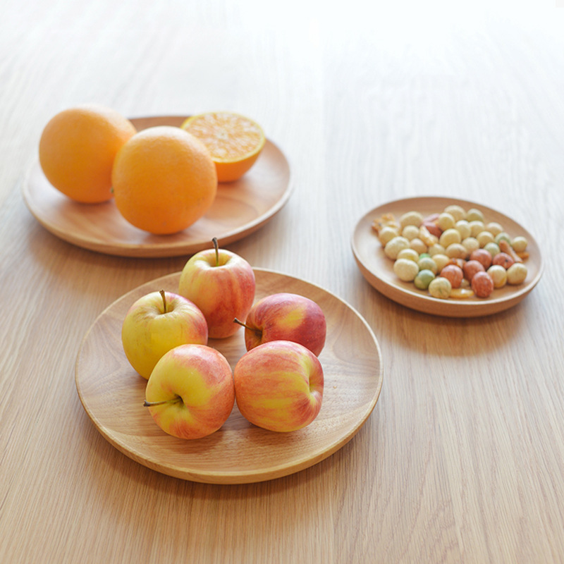 Rubber wood solid wood tray, Japanese-style tableware salad bowl, engraved LOGO fruit plate, bread plate, snack plate