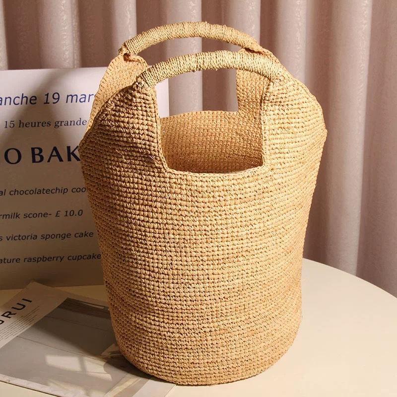 2026 New Raffia Woven Bag Handmade Straw Bag Beach Vacation Beach Bag Handheld Tote Bag