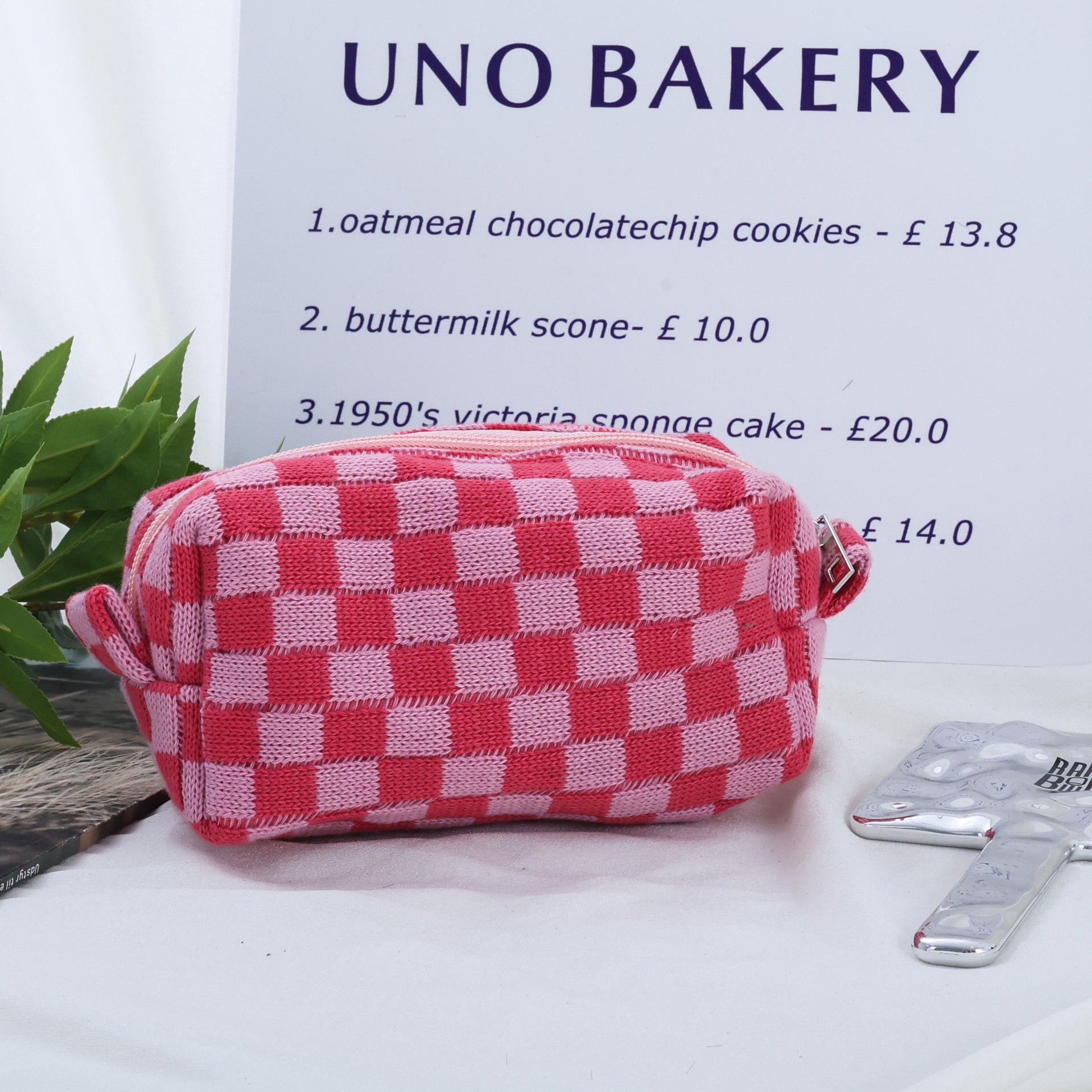 New Large Knitted Checkered Cosmetic Bag Large Capacity Pencil Case Knitted Storage Bag Portable Toiletry Bag