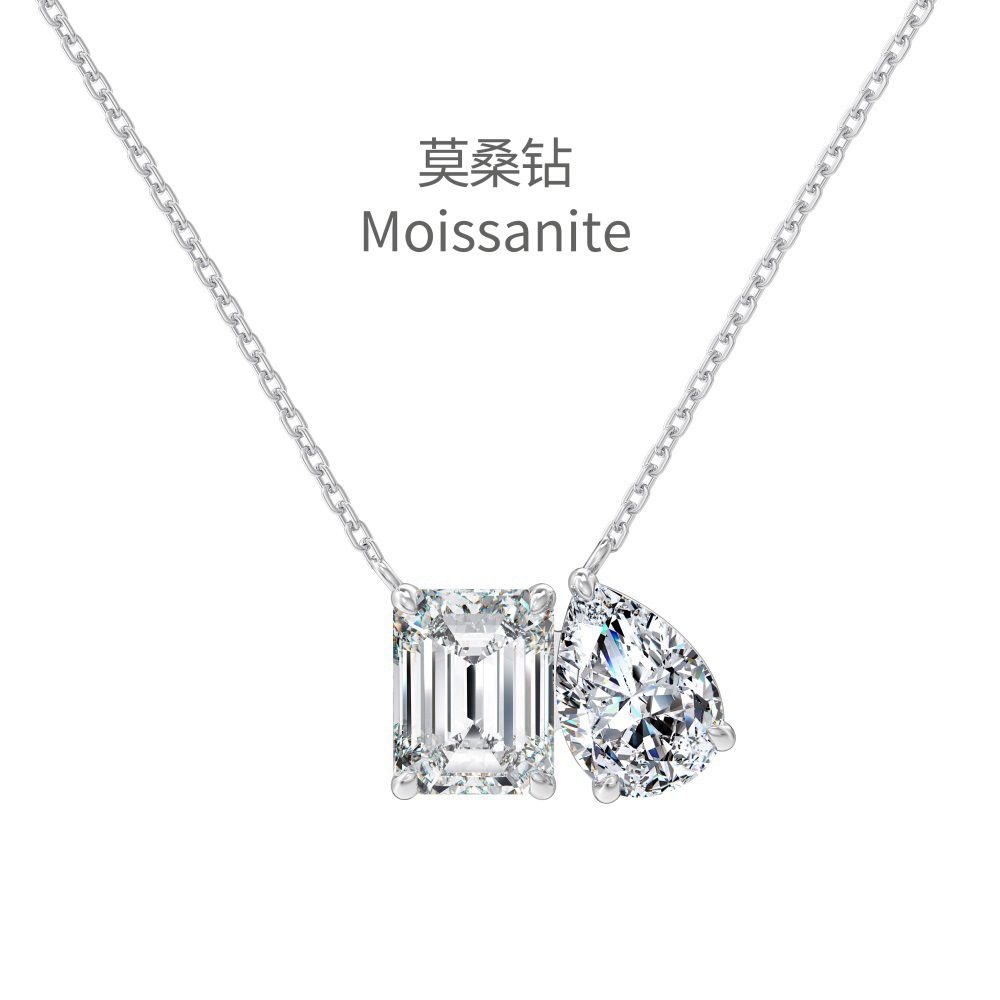 Moissanite S925 sterling silver ring earrings necklace for women, twin teardrop sugar cube D color exquisite flash women's three-piece set