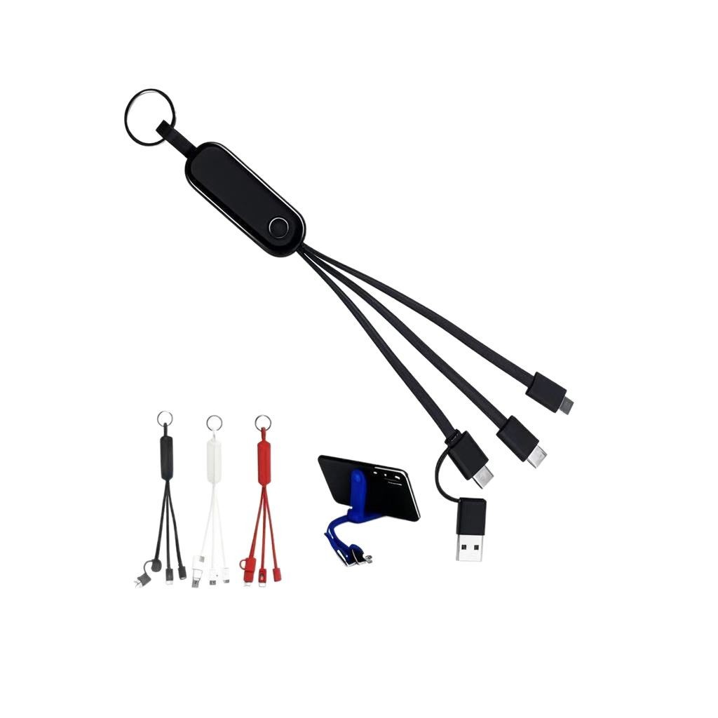 Type-C dual input data cable multi-functional braided 2-in-1 charging cable keychain 2-to-2 data cable