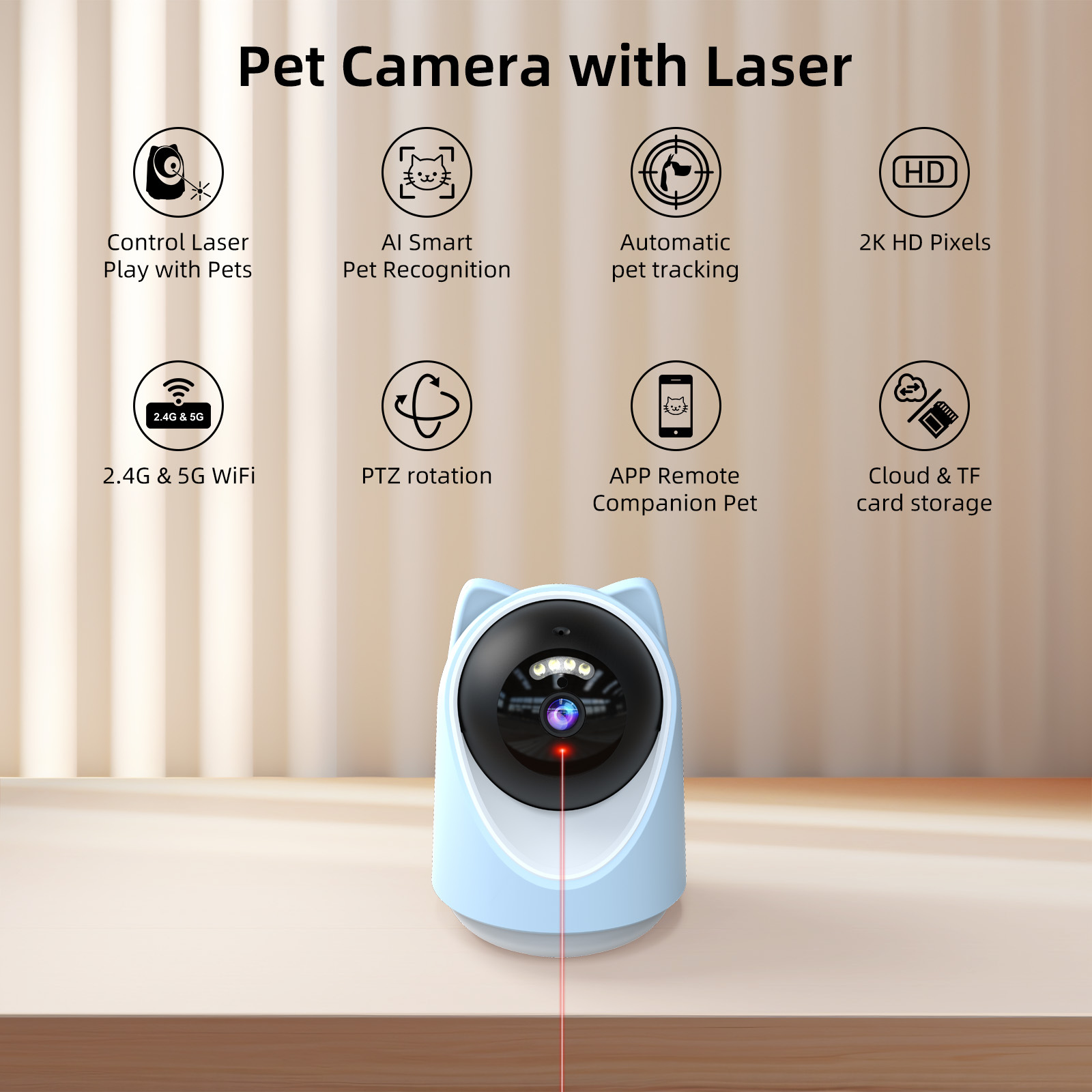 5G Pet Camera Laser Cat Teaser AI Recognition Auto Tracking Smart Pan-Tilt Surveillance